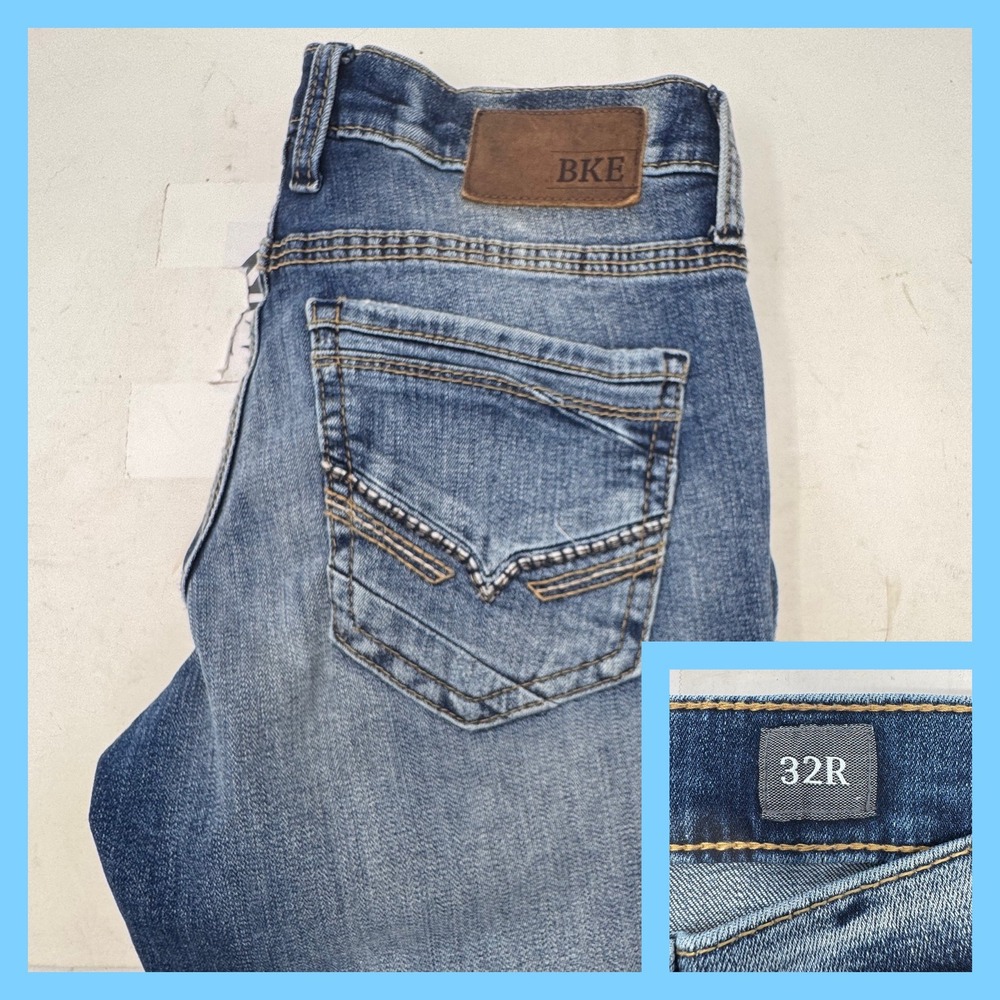 BKE Denim Jake Bootleg Jeans Men's 32Rx31 Distressed Blue Boot‎ Cut